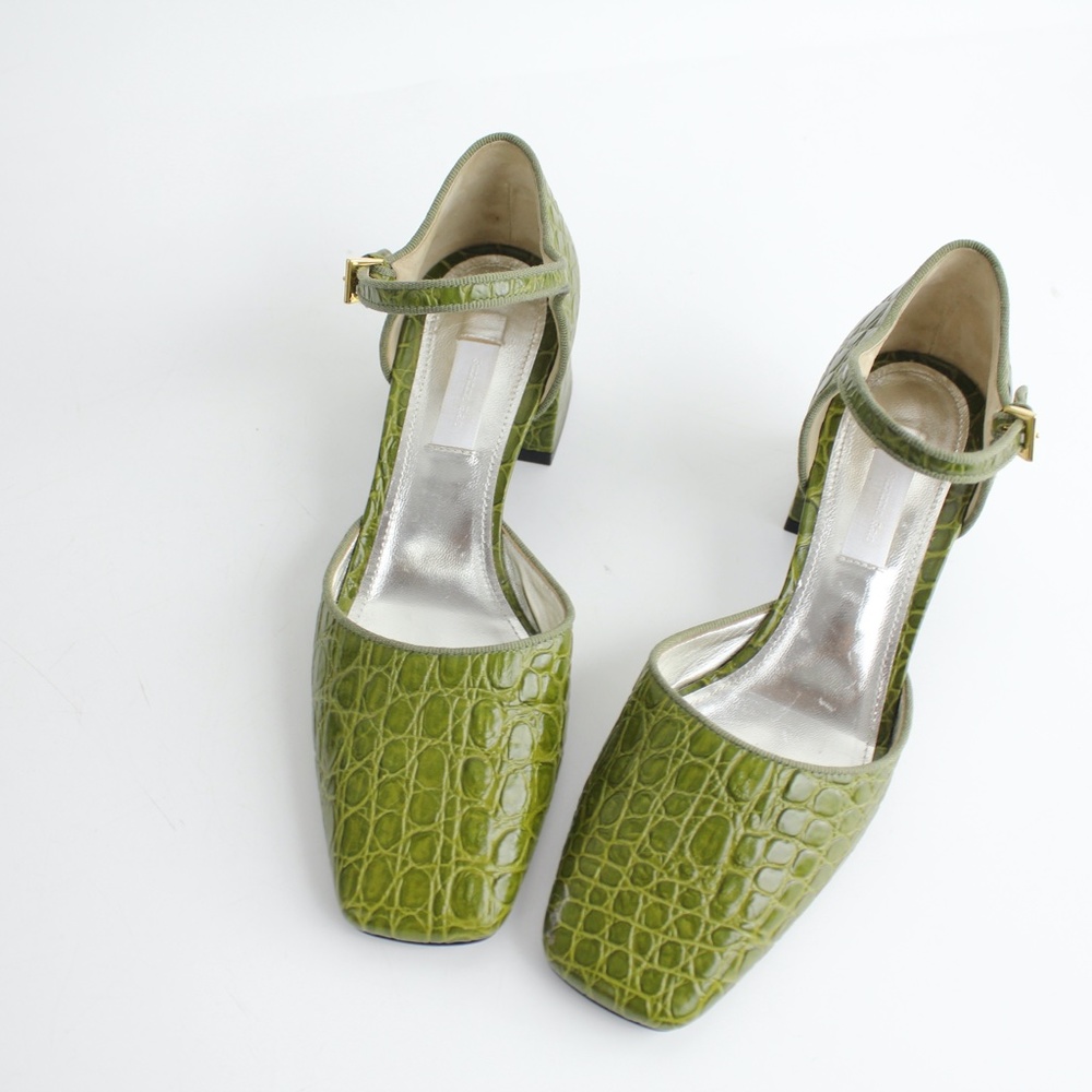 nwob SUZANNE RAE embossed eather mary jane shoes block heels pumps square toes - Picture 2 of 8